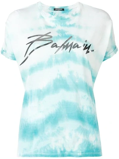 Shop Balmain Tie-dye Print T-shirt In Blue