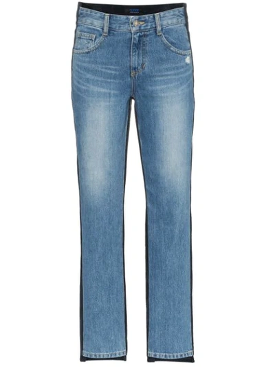 Shop Sjyp Mid Rise Corduroy Straight Jeans In Blue