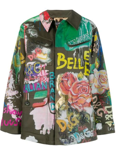 Shop Dolce & Gabbana Graffiti Art Print Jacket - Green