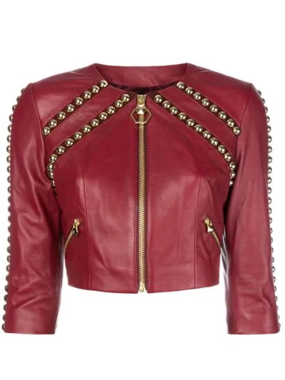 Shop Philipp Plein Studded Cropped Jacket - Red