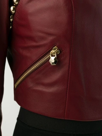 Shop Philipp Plein Studded Cropped Jacket - Red