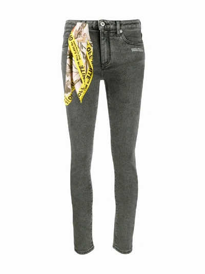 Shop Off-white Scarf Detail Skinny Jeans In Grey