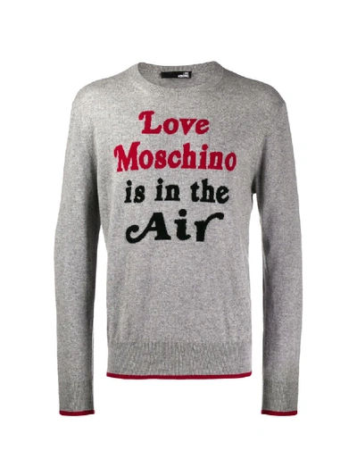 Shop Love Moschino Quote Print Sweater In Grey