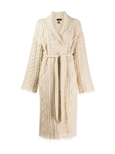 Shop Alanui Cable Knit Robe Cardigan In White