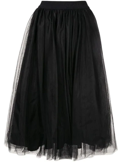 Shop Msgm Tulle Midi Skirt In Black