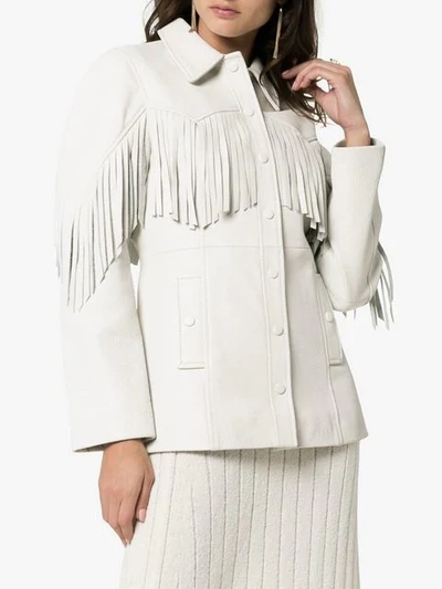 Ganni White Angela Fringed Leather Jacket | ModeSens