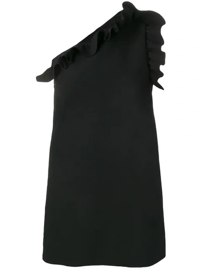 MSGM RUFFLE-TRIM ONE-SHOULDER MINI DRESS - 黑色