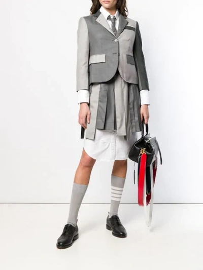 Shop Thom Browne Crop-sleeve Panelled Blazer In Grey
