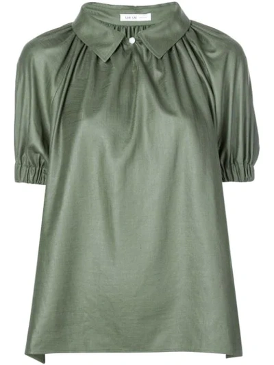 Shop Adeam Spread Collar Draped Blouse In Green