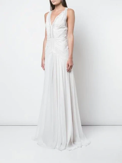 Shop Tadashi Shoji Plunge Lace Evening Dress In White