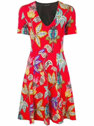 Shop Etro Floral Print Skater Dress In Red