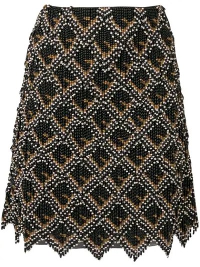 FENDI 几何串珠镶嵌半身裙 - 黑色