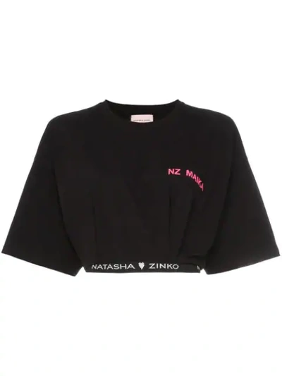 Shop Natasha Zinko Logo-hem Cropped T-shirt In Black