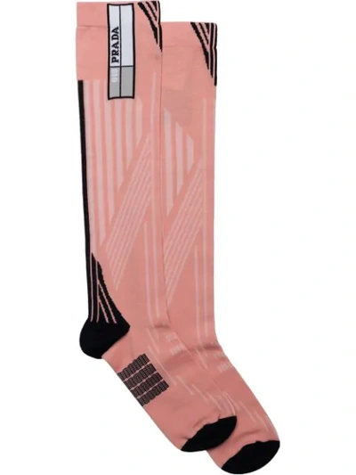 Shop Prada Jacquard Logo Socks - Pink