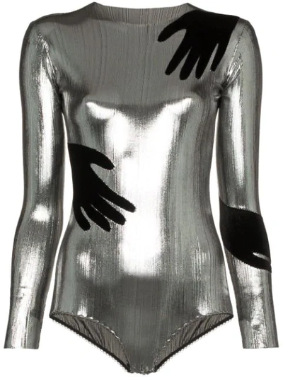 Shop Alexia Hentsch X Browns Hands Applique Metallic Bodysuit In Silver