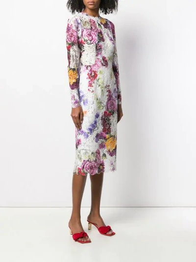 Shop Dolce & Gabbana Floral Print Lace Pencil Dress - Pink