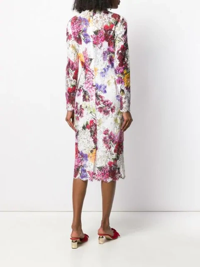Shop Dolce & Gabbana Floral Print Lace Pencil Dress - Pink