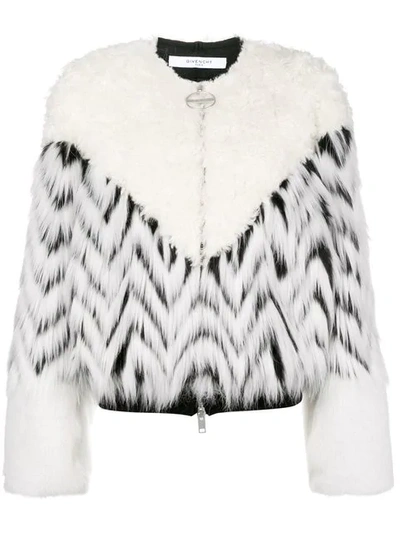 Shop Givenchy Faux Fur Patchwork Bomber In White