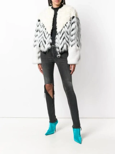 Shop Givenchy Faux Fur Patchwork Bomber In White