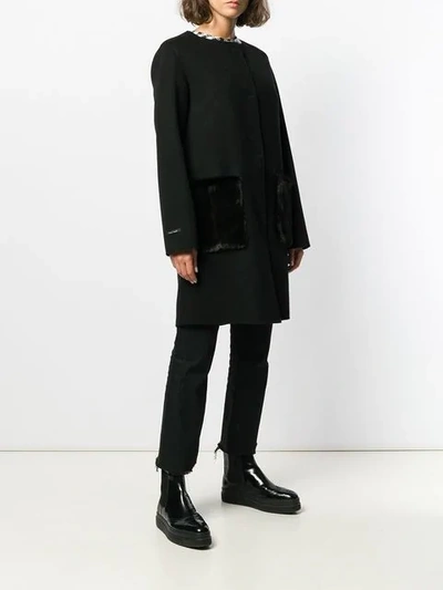 Shop Manzoni 24 Single-breasted Fur Detailed Coat In Black