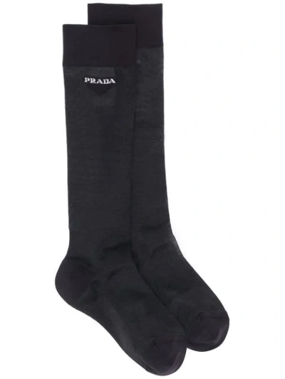 Shop Prada Stretch Jacquard Logo Socks In 0002 Black