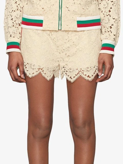 Shop Gucci Flower Lace Shorts In White