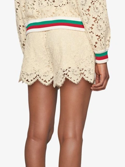 Shop Gucci Flower Lace Shorts In White