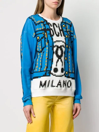 Shop Moschino Pixel Print Sweatshirt In 1302 Celeste