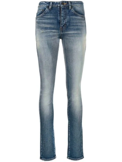 Shop Saint Laurent Stonewashed High-rise Skinny Jeans In Blue