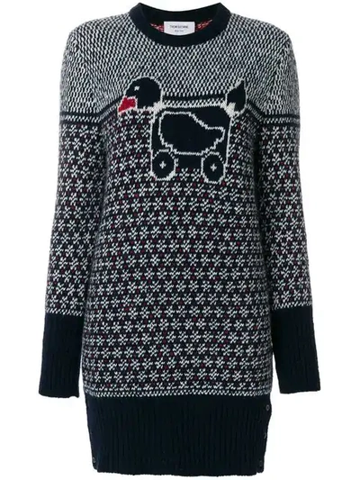 Shop Thom Browne Pullover Dress With Duck Toy Icon In Mohair Tweed In Blue