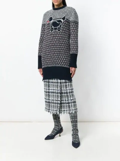 Shop Thom Browne Pullover Dress With Duck Toy Icon In Mohair Tweed In Blue