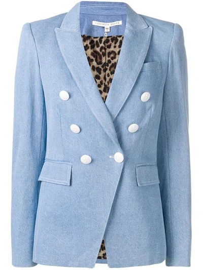 Shop Veronica Beard Double-breasted Denim Blazer In Blue