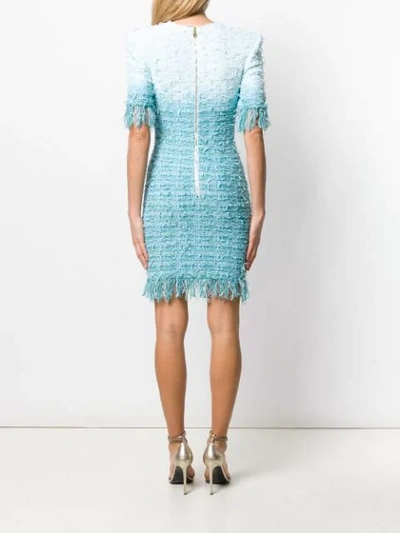 Shop Balmain Gradient Bouclé Dress In Blue