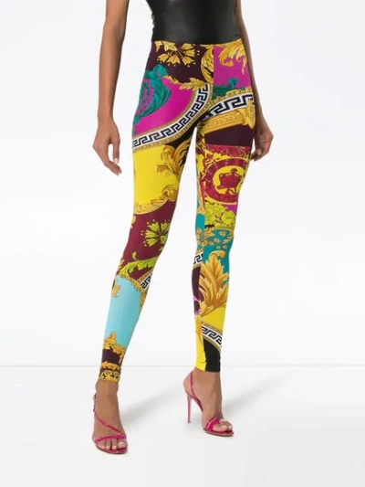 Shop Versace Voyage Barocco Print Leggings In Multicolour