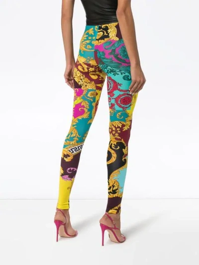 Shop Versace Voyage Barocco Print Leggings In Multicolour