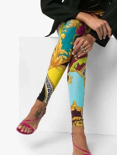 Shop Versace Voyage Barocco Print Leggings In Multicolour