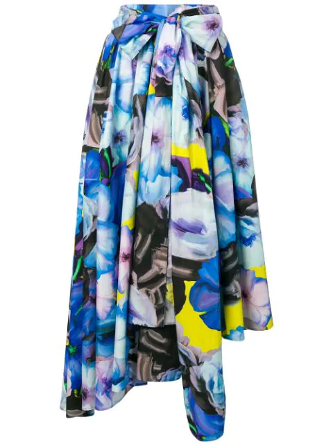 Msgm Floral Print Asymmetric Skirt In Blue | ModeSens