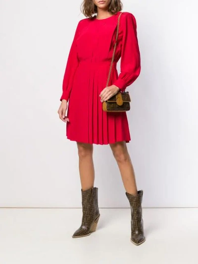 Shop Fendi Pleated Shift Dress In Red
