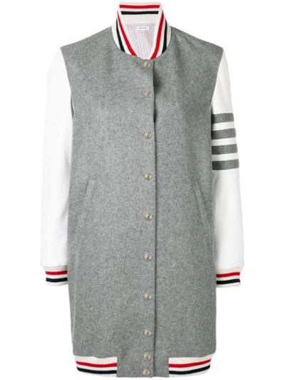 Shop Thom Browne Grey Melton Varsity Jacket