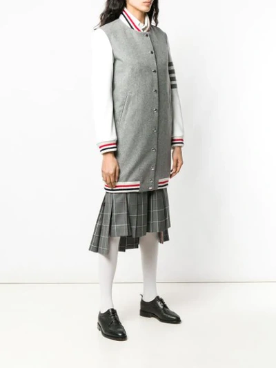 Shop Thom Browne Grey Melton Varsity Jacket