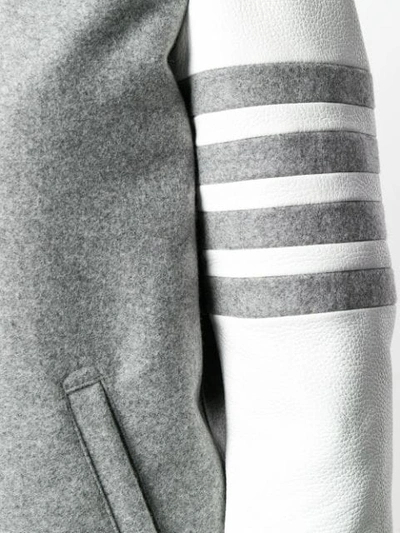 Shop Thom Browne Grey Melton Varsity Jacket