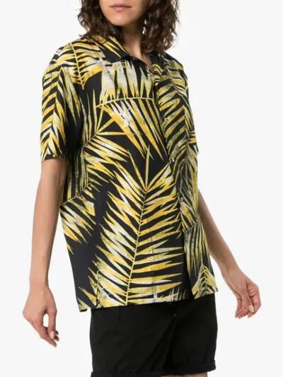 Shop Double Rainbouu Palm-print Cotton Hawaiian Shirt In Black