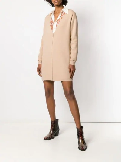 Shop Chloé V-neck Mini Sweater Dress In Neutrals