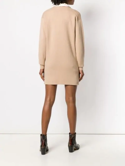 Shop Chloé V-neck Mini Sweater Dress In Neutrals