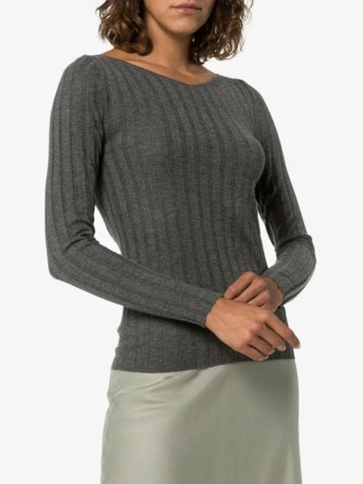 Shop Totême Toury Ribbed Knit Top In Grey