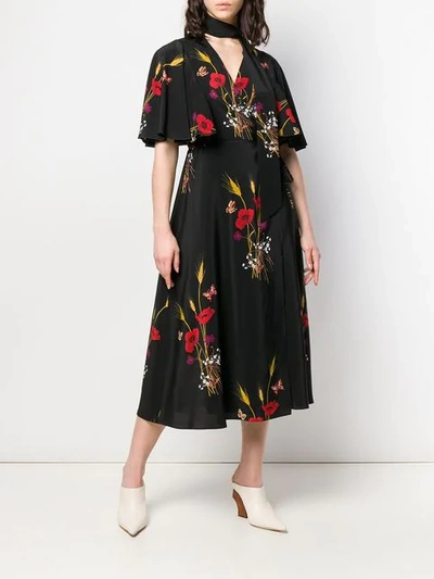 Shop Valentino Floral Shawl Tied Dress In Black