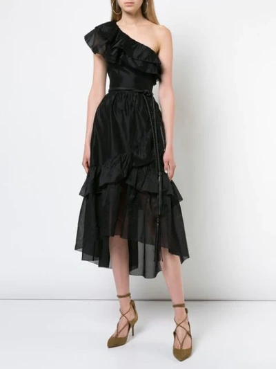 Shop Ulla Johnson Ruffle Trim Asymmetric Dress In Noir