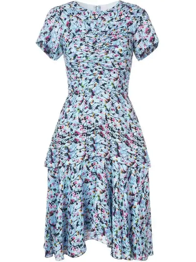 Shop Jason Wu Collection Gathered Floral Dress In Blue Multi