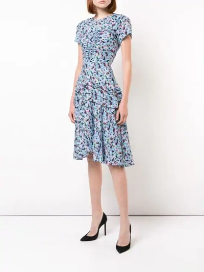 Shop Jason Wu Collection Gathered Floral Dress In Blue Multi