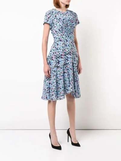 Shop Jason Wu Collection Gathered Floral Dress In Blue Multi